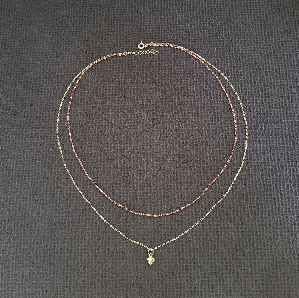 MESH Red❤️ "Splash"🌊 and Gold Heart💛 Double✌️ Necklace - Picture 2 of 16